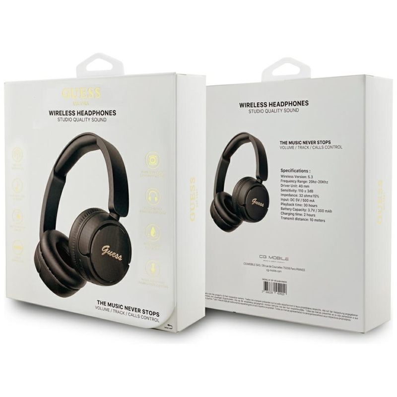 Guess Metal Logo Script - Bezprzewodowe słuchawki nauszne Bluetooth V5.3 (czarny)