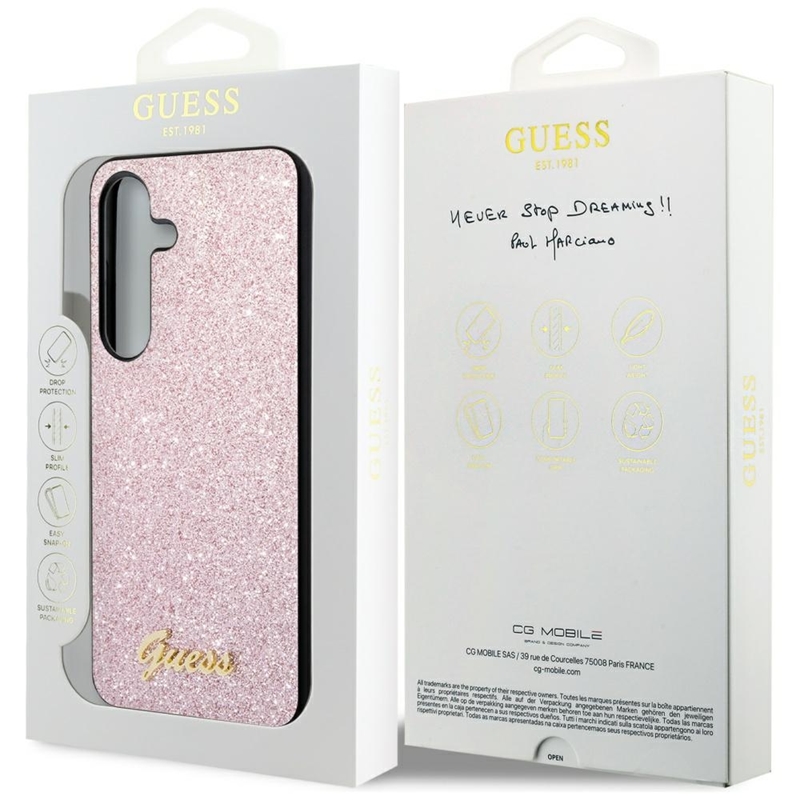 Guess Glitter Flakes Metal Logo Case - Etui Samsung Galaxy S24 (różowy)