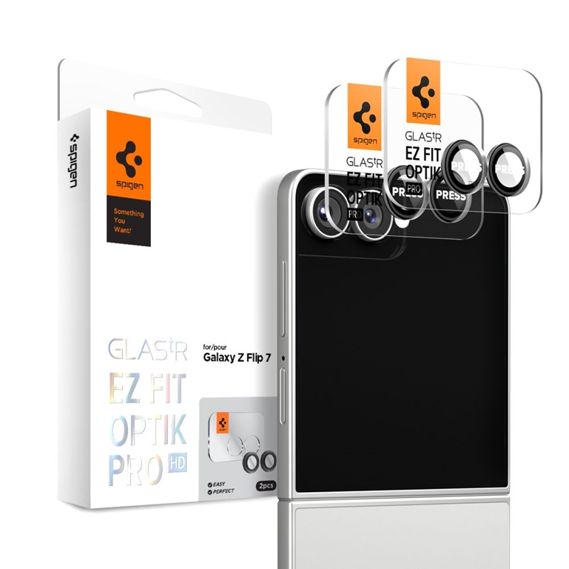 Spigen Optik Pro HD GLAS.TR EZ Fit Camera Protector 2-Pack - Szkło ochronne na obiektyw do Samsung Galaxy Z Flip 7 (Czarny)
