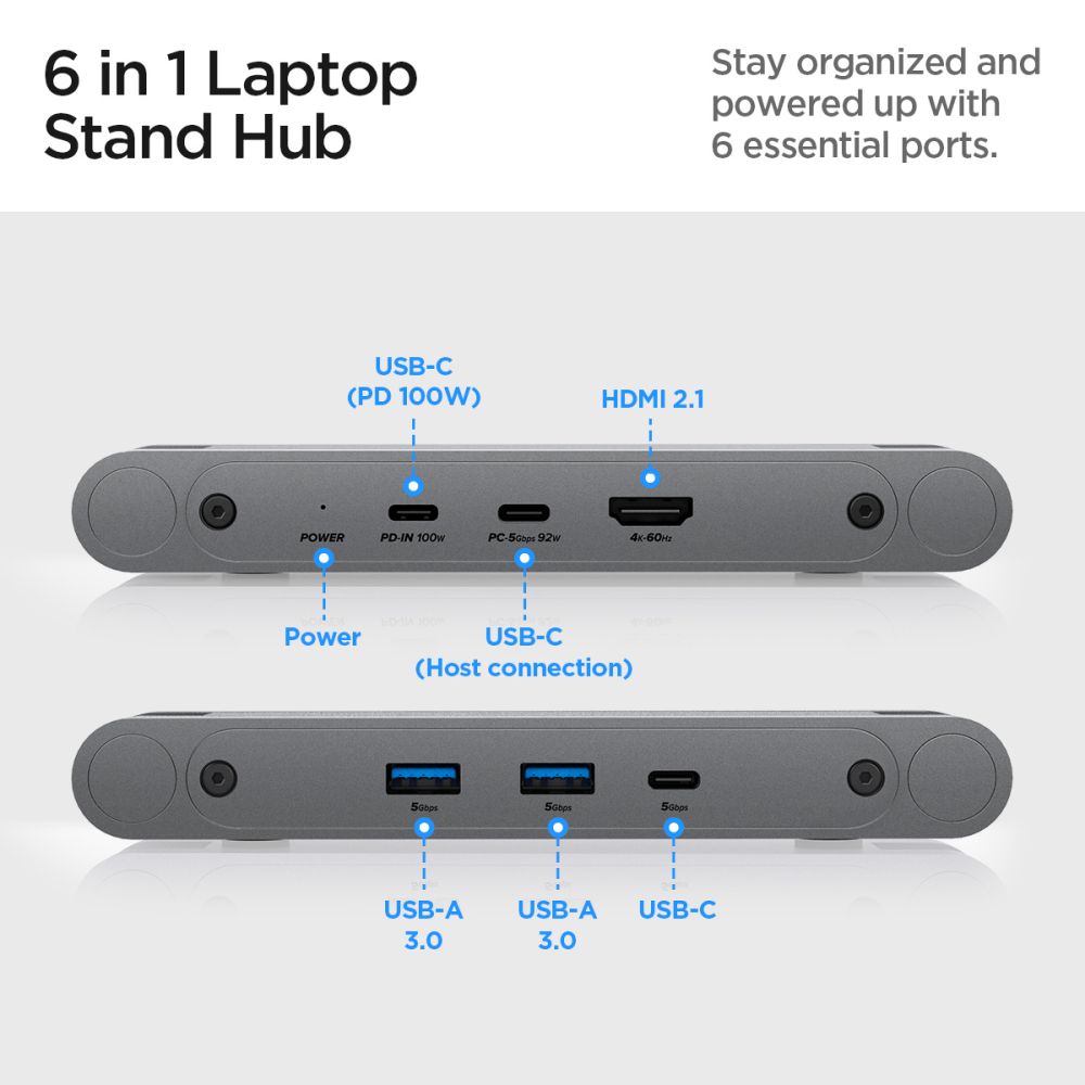 Spigen LD204H Laptop Stand Hub - Podstawka / stojak pod laptopa z Hubem 6 w 1 (Space Grey)