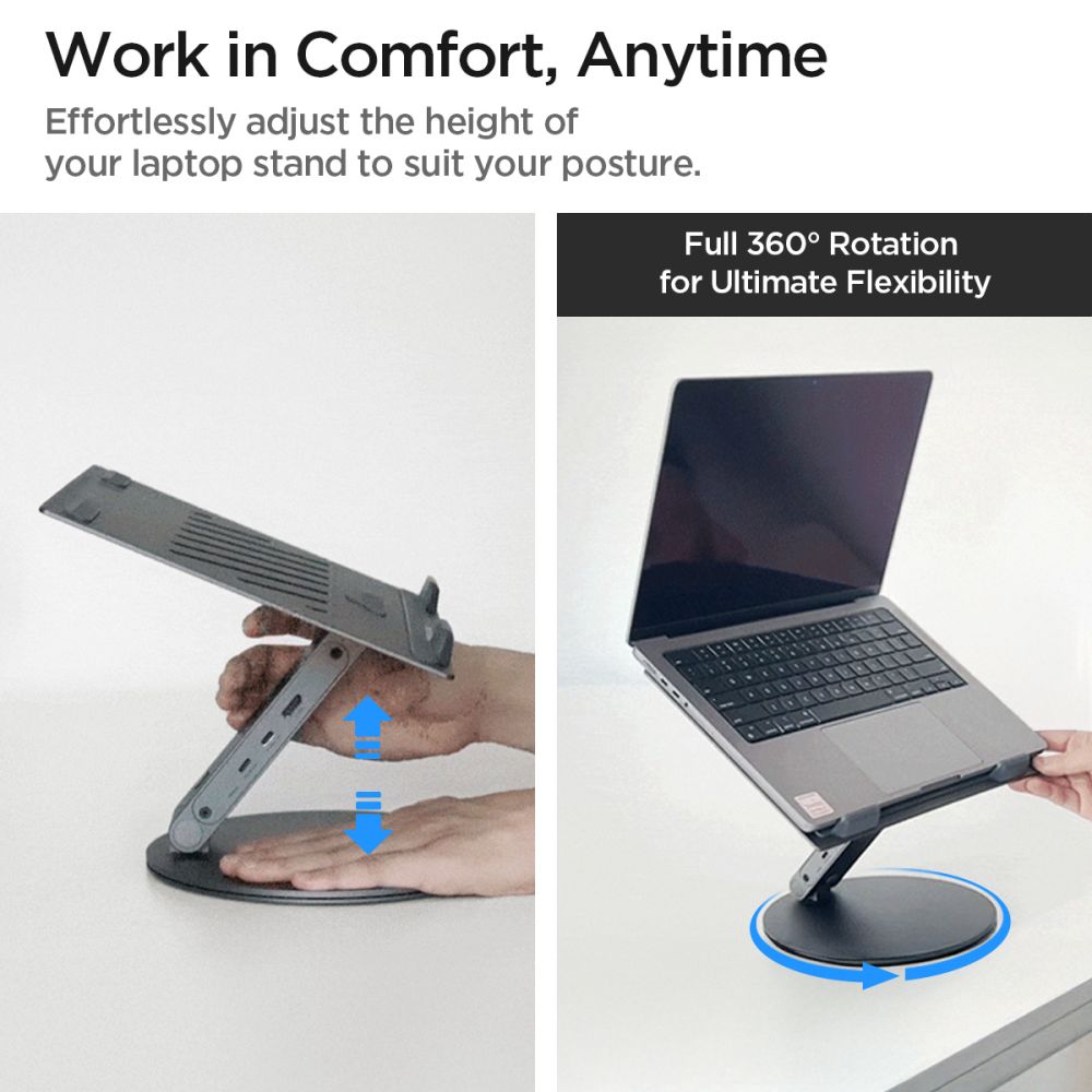 Spigen LD204H Laptop Stand Hub - Podstawka / stojak pod laptopa z Hubem 6 w 1 (Space Grey)