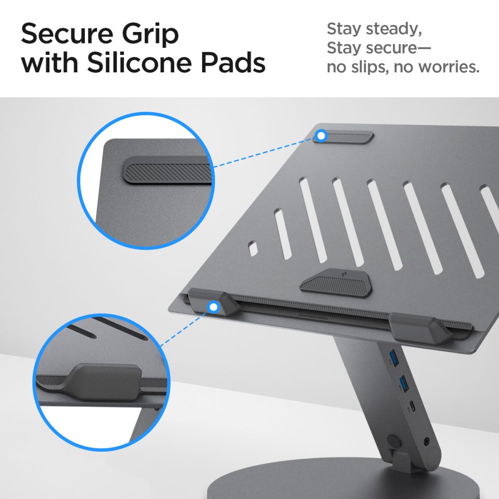 Spigen LD204H Laptop Stand Hub - Podstawka / stojak pod laptopa z Hubem 6 w 1 (Space Grey)
