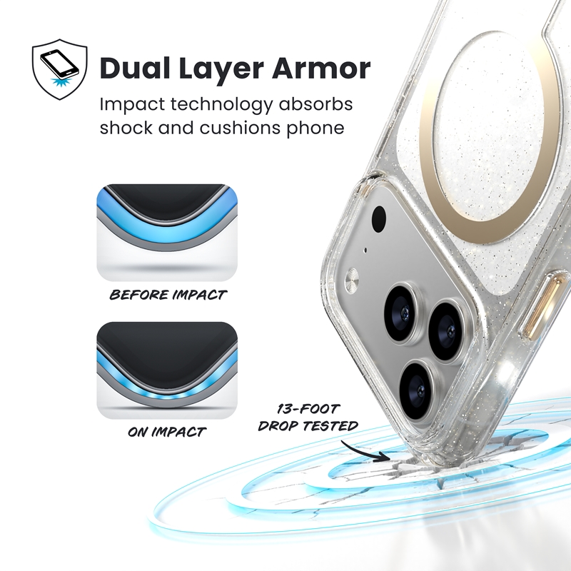 Speck Presidio Lux MagSafe - Etui iPhone 17 Pro (Glitter / Gold Metallic)