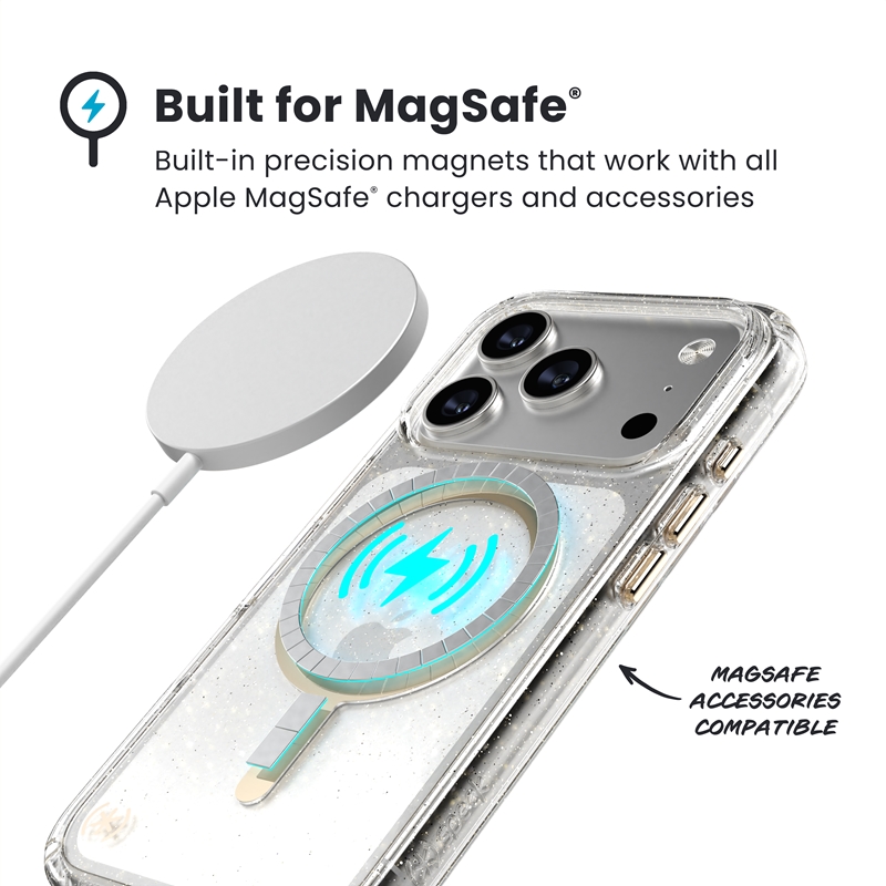 Speck Presidio Lux MagSafe - Etui iPhone 17 Pro (Glitter / Gold Metallic)