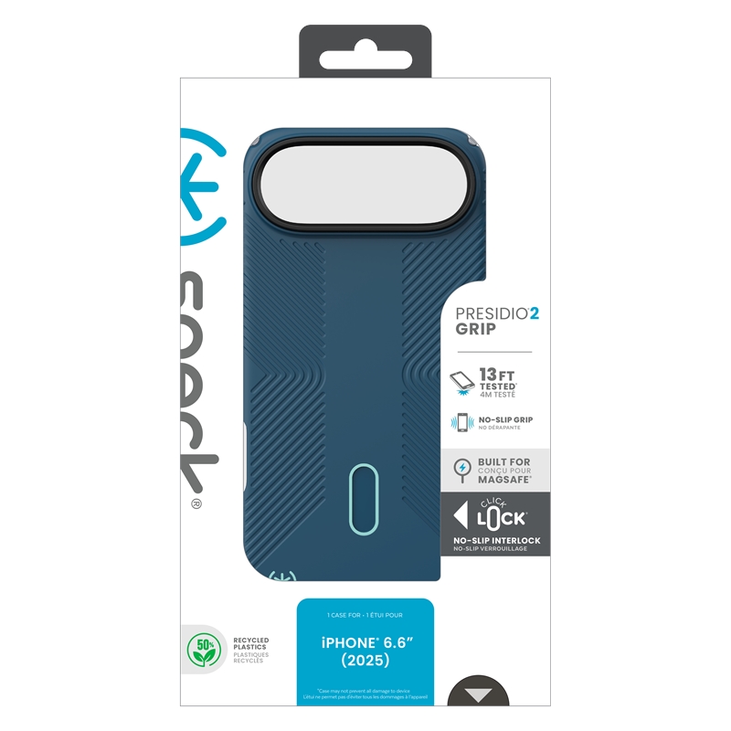 Speck Presidio2 Grip ClickLock & MagSafe - Etui iPhone Air (Deep Sea / Silver Metallic / Spell Blue)
