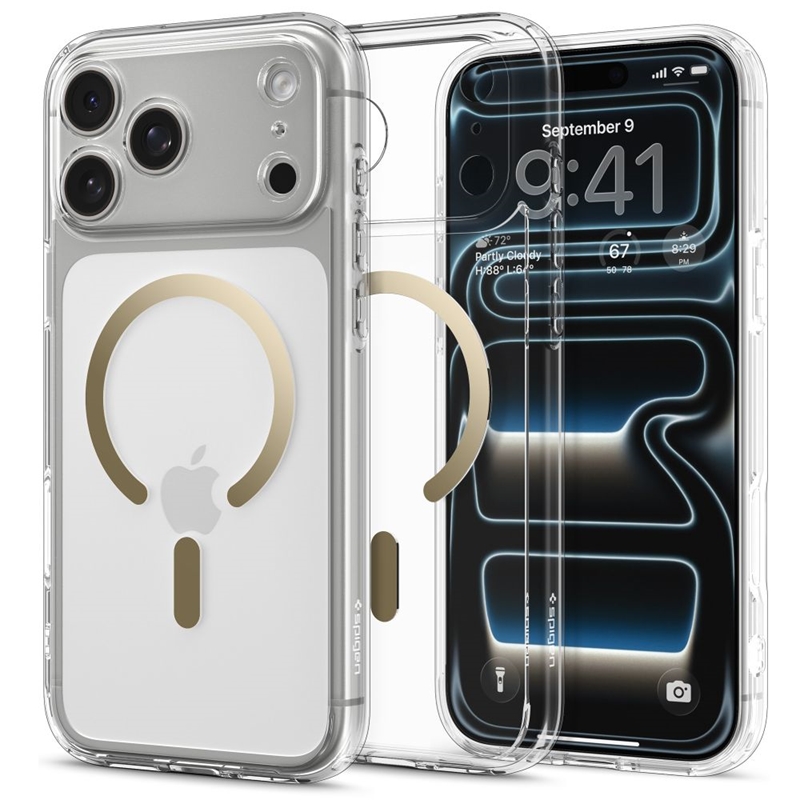 Spigen Ultra Hybrid Mag MagSafe - Etui do iPhone 17 Pro (Clear/Gold)