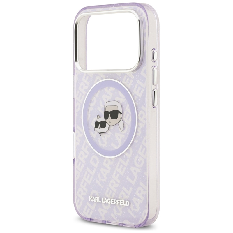 Karl Lagerfeld IML Glitter Karl & Choupette Heads Logo MagSafe - Etui iPhone 17 Pro (fioletowy)