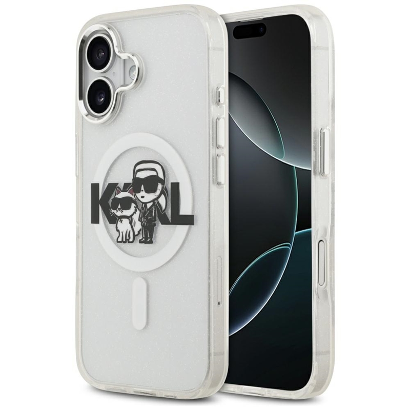 Karl Lagerfeld IML Glitter Karl & Choupette Sketch Logo MagSafe - Etui iPhone 17 (przezroczysty)