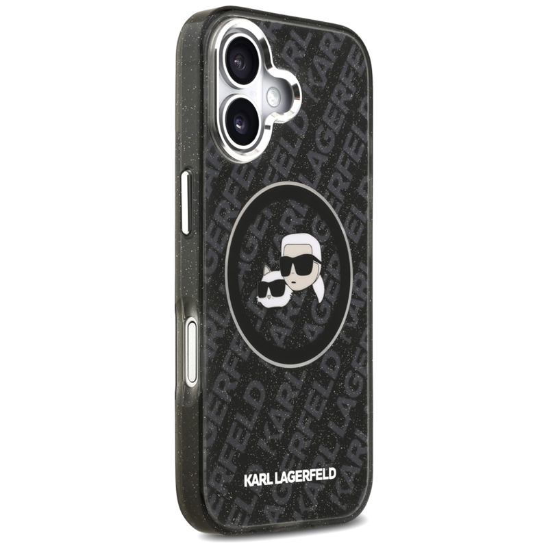Karl Lagerfeld IML Glitter Karl & Choupette Heads Logo MagSafe - Etui iPhone 17 (czarny)
