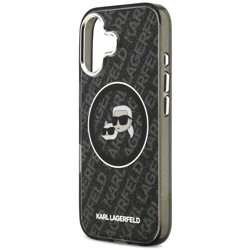 Karl Lagerfeld IML Glitter Karl & Choupette Heads Logo MagSafe - Etui iPhone 17 (czarny)