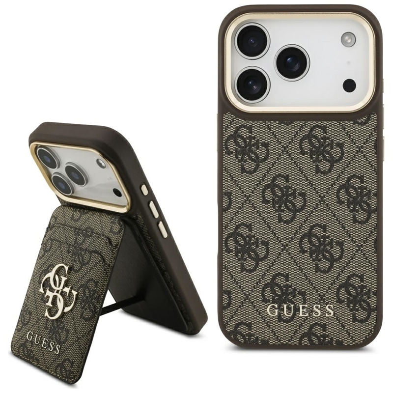Guess Bundle Pack MagSafe 4G - Zestaw etui + portfel MagSafe do iPhone 17 Pro (brązowy)