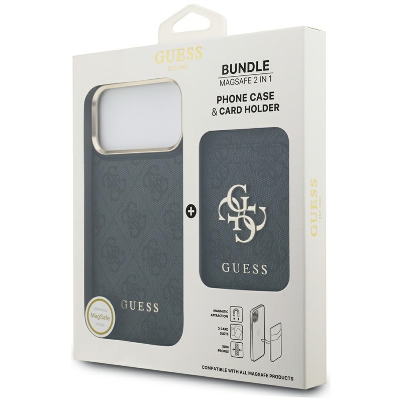 Guess Bundle Pack MagSafe 4G - Zestaw etui + portfel MagSafe do iPhone 17 Pro Max (czarny)