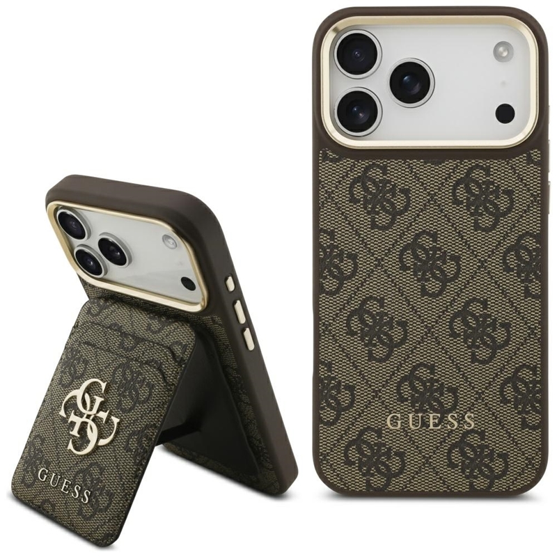 Guess Bundle Pack MagSafe 4G - Zestaw etui + portfel MagSafe do iPhone 17 Pro Max (brązowy)