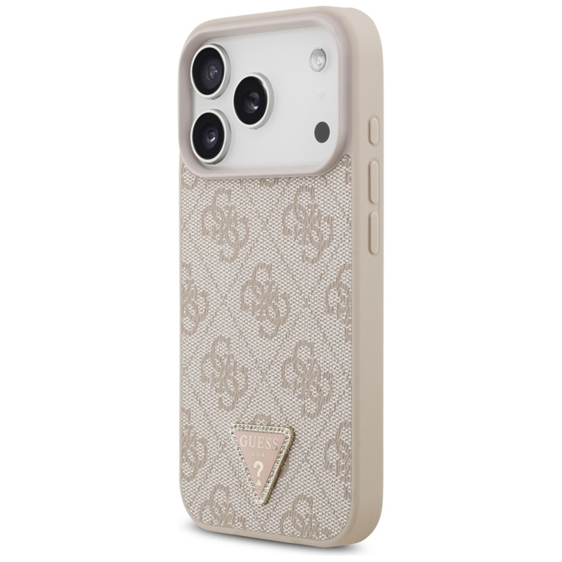 Guess Leather 4G Triangle Strass MagSafe - Etui iPhone 17 Pro (różowy)