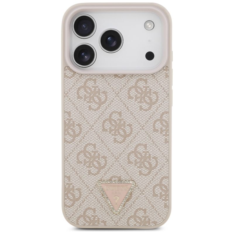 Guess Leather 4G Triangle Strass MagSafe - Etui iPhone 17 Pro (różowy)