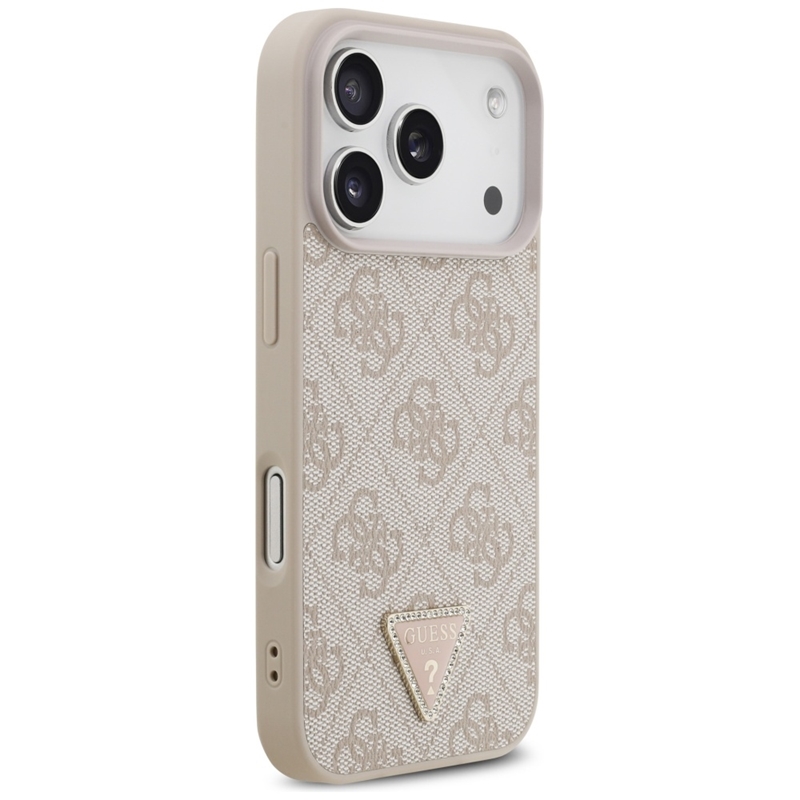 Guess Leather 4G Triangle Strass MagSafe - Etui iPhone 17 Pro (różowy)