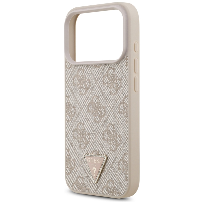 Guess Leather 4G Triangle Strass MagSafe - Etui iPhone 17 Pro (różowy)