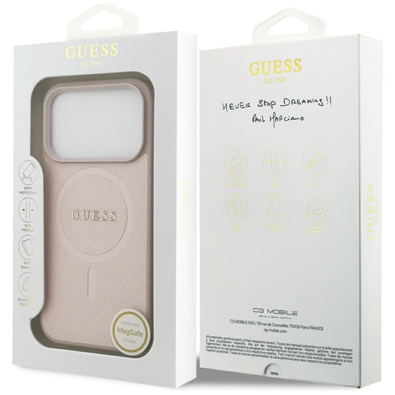 Guess Saffiano Classic Logo MagSafe - Etui iPhone 17 Pro (różowy)