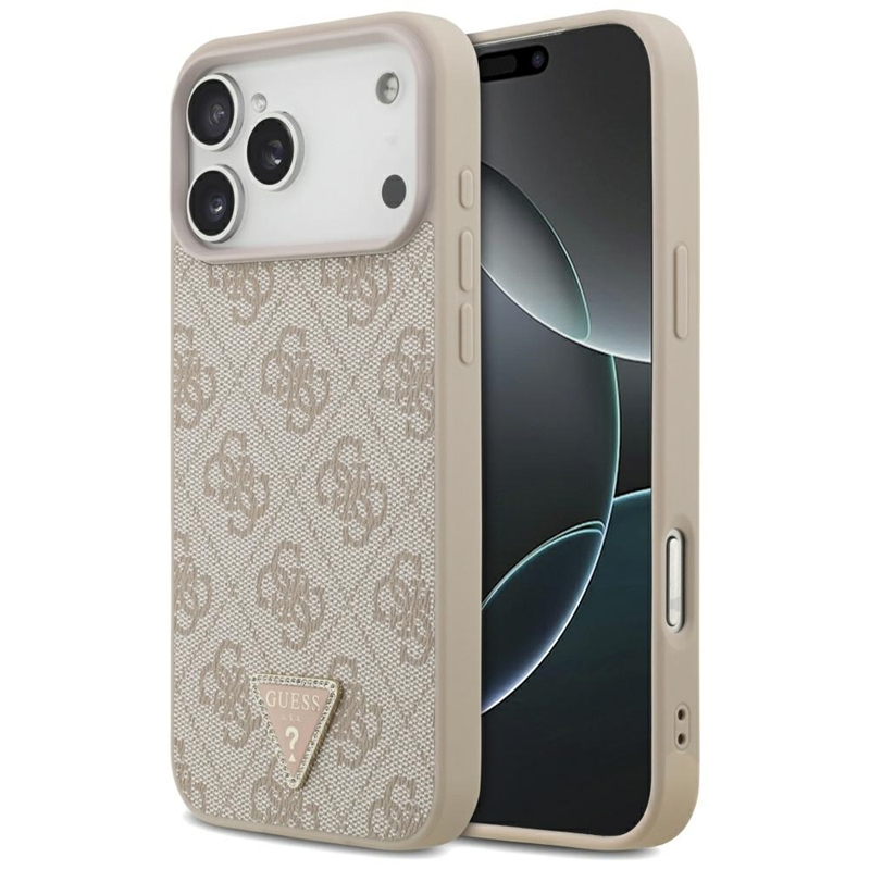 Guess Leather 4G Triangle Strass MagSafe - Etui iPhone 17 Pro Max (różowy)