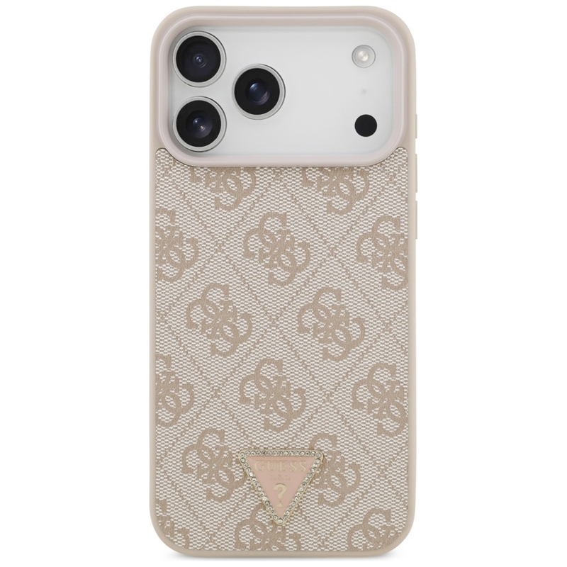 Guess Leather 4G Triangle Strass MagSafe - Etui iPhone 17 Pro Max (różowy)