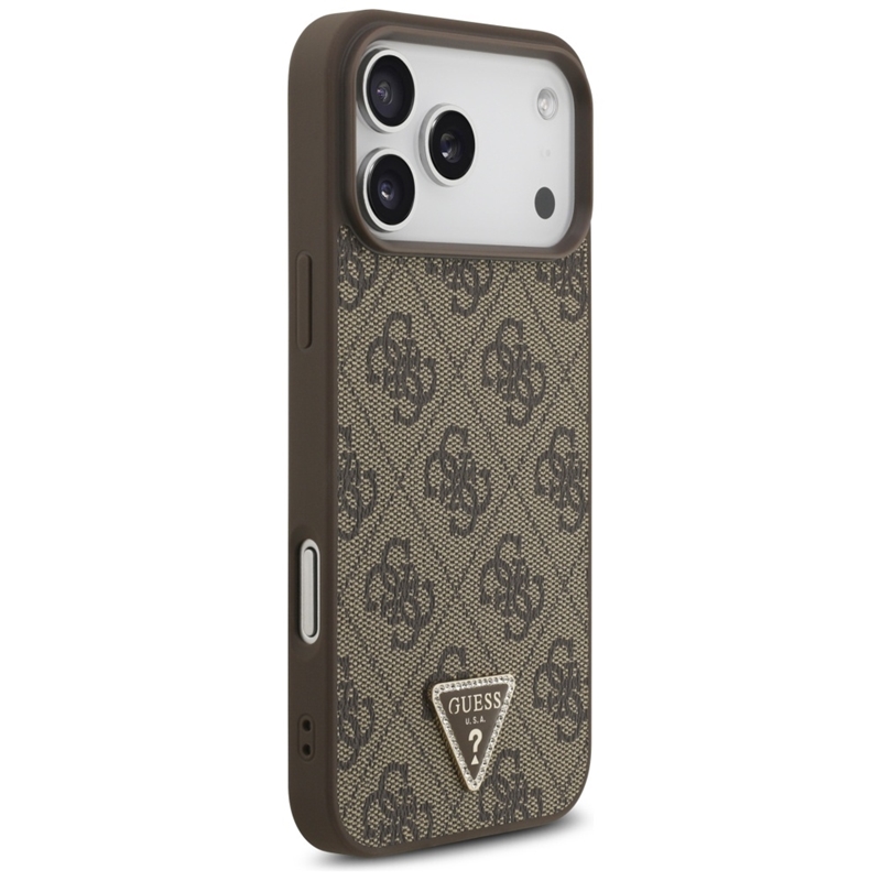 Guess Leather 4G Triangle Strass MagSafe - Etui iPhone 17 Pro Max (brązowy)