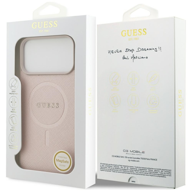 Guess Saffiano Classic Logo MagSafe - Etui iPhone 17 Pro Max (różowy)