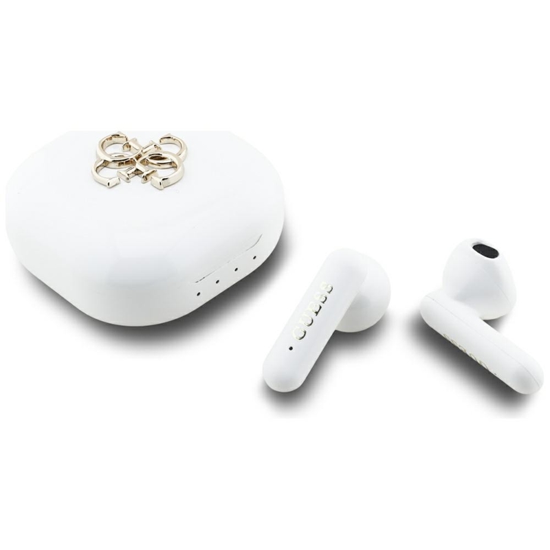 Guess 4G Metal Logo - Słuchawki Bluetooth TWS + etui ładujące (biały)