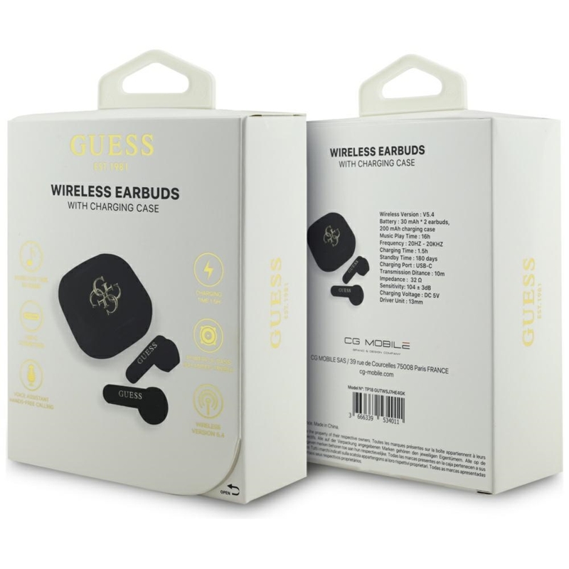 Guess 4G Metal Logo - Słuchawki Bluetooth TWS + etui ładujące (czarny)
