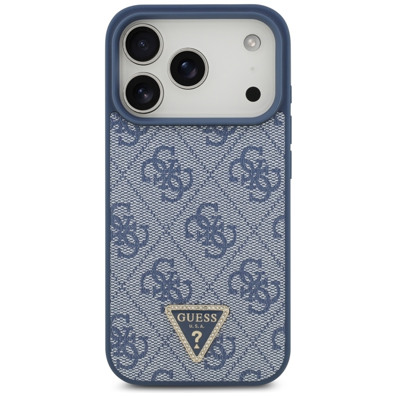 Guess Leather 4G Triangle Strass MagSafe - Etui iPhone 17 Pro (niebieski)
