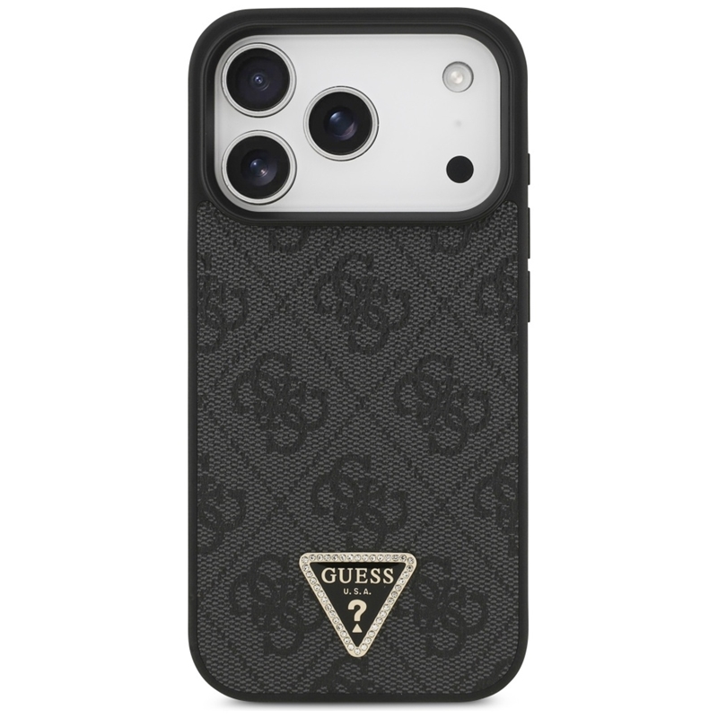 Guess Leather 4G Triangle Strass MagSafe - Etui iPhone 17 Pro (czarny)