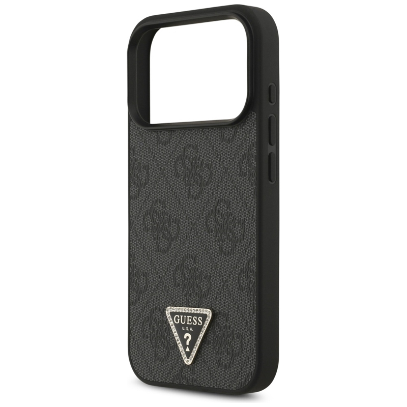 Guess Leather 4G Triangle Strass MagSafe - Etui iPhone 17 Pro (czarny)
