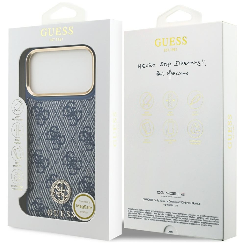 Guess 4G Strass Logo MagSafe - Etui iPhone 17 Pro Max (niebieski)