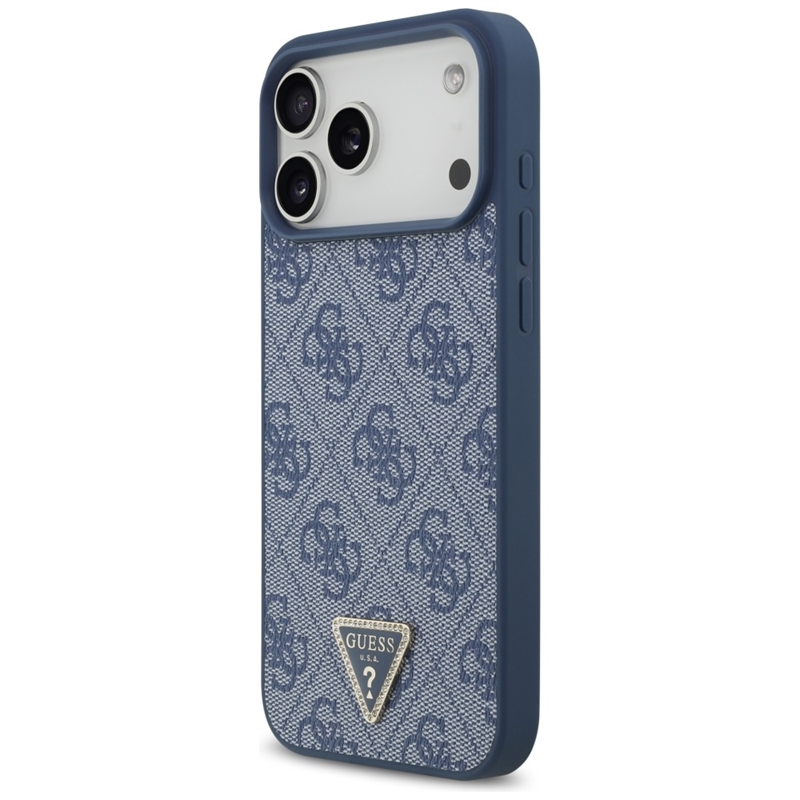 Guess Leather 4G Triangle Strass MagSafe - Etui iPhone 17 Pro Max (niebieski)