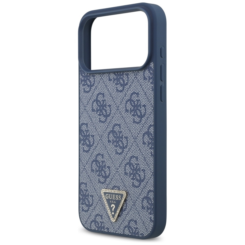 Guess Leather 4G Triangle Strass MagSafe - Etui iPhone 17 Pro Max (niebieski)