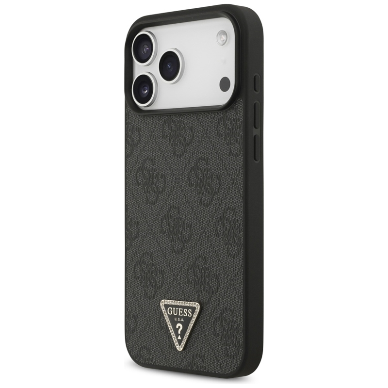 Guess Leather 4G Triangle Strass MagSafe - Etui iPhone 17 Pro Max (czarny)