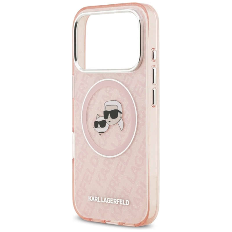 Karl Lagerfeld IML Glitter Karl & Choupette Heads Logo MagSafe - Etui iPhone 17 Pro (różowy)