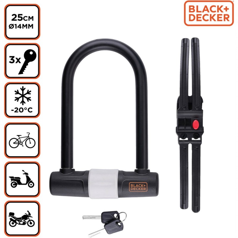 Black&Decker - Zapiecie rowerowe / blokada U-Lock 14x25 cm
