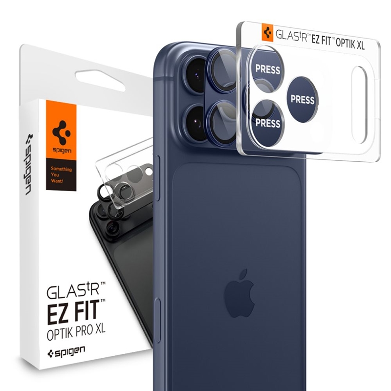 Spigen Optik Pro XL Glas.TR EZ Fit - Szkło ochronne na obiektyw iPhone 17 Pro Max (Blue)