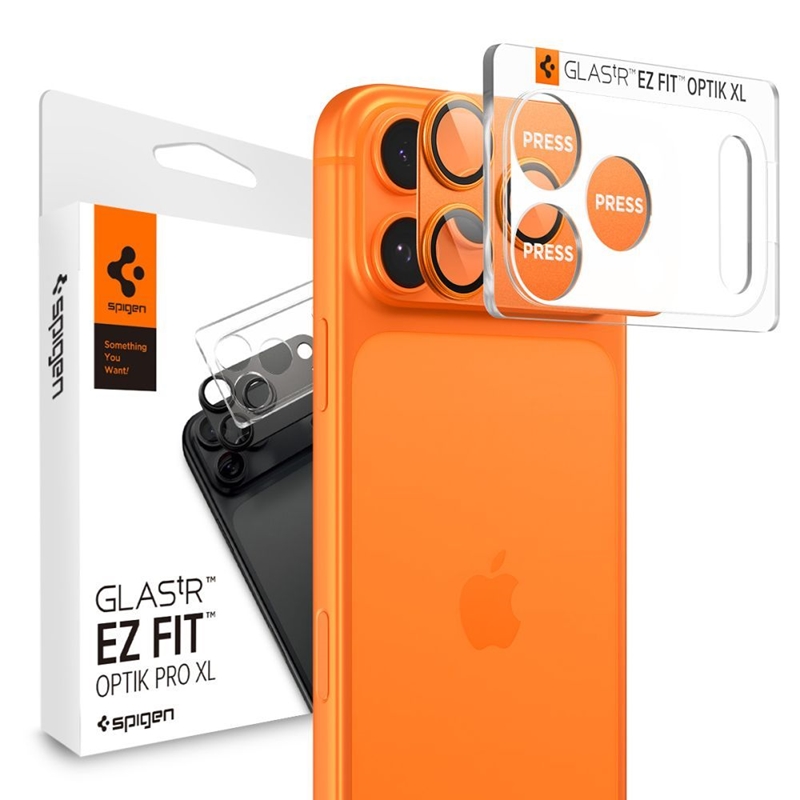 Spigen Optik Pro XL Glas.TR EZ Fit - Szkło ochronne na obiektyw iPhone 17 Pro Max (Orange)