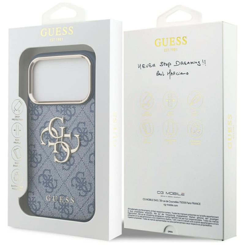 Guess 4G Big 4G Classic Logo - Etui iPhone 17 Pro (niebieski / złoty)