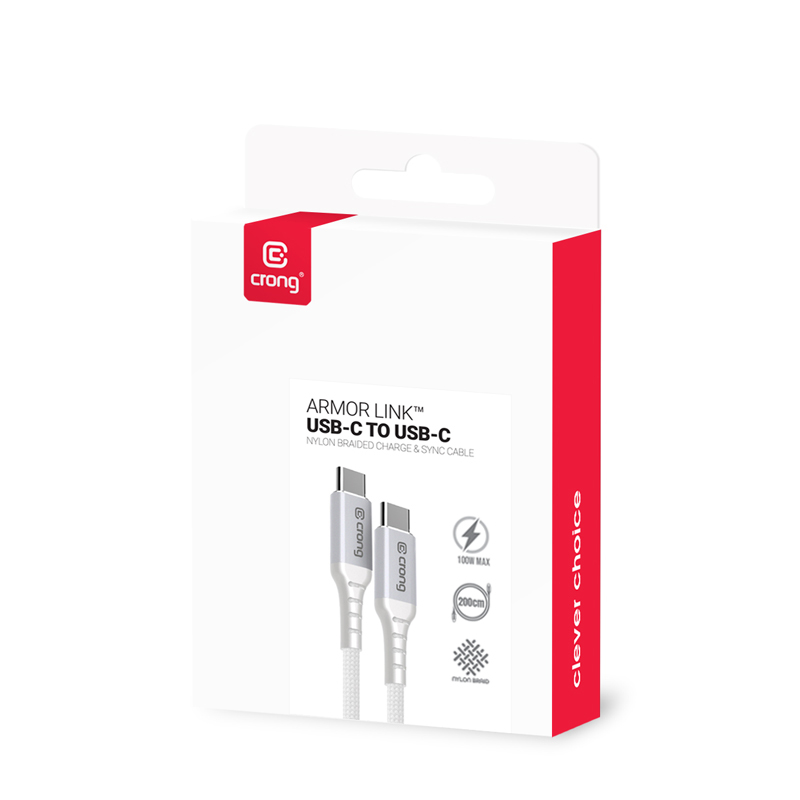 Crong Armor Link - Kabel 100W PD 5A USB-C do USB-C 200cm (biały)