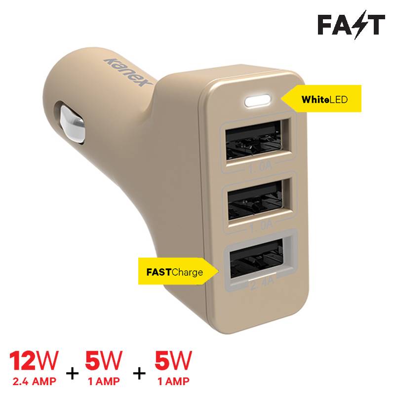 Kanex 3-Port Car Charger - Ładowarka samochodowa 3 x USB, 4.4 A (Gold) Kanex 3-Port Car Charger - Ładowarka samochodowa 3 x USB, 4.4 A (Gold)