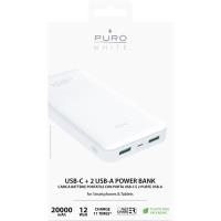 PURO White Fast Charger Power Bank – Power bank dla smartfonów i tabletów 20000 mAh, 2xUSB-A + 1xUSB-C (biały)