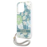 Guess Flower Cord - Etui ze smyczką iPhone 13 Pro Max (Green)