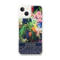 Guess Liquid Glitter Flower – Etui iPhone 14 Plus (niebieski)