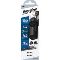 Energizer Ultimate - Ładowarka sieciowa Multiplug EU / UK / US GaN USB-C & USB-A 90W PD + Kabel USB-C (Czarny)