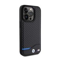BMW Leather Carbon Blue Line MagSafe - Etui iPhone 15 Pro Max (czarny)