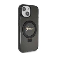 Guess Ring Stand Script Glitter MagSafe - Etui iPhone 15 Plus (czarny)