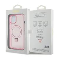 Guess Ring Stand Script Glitter MagSafe - Etui iPhone 15 Plus (różowy)