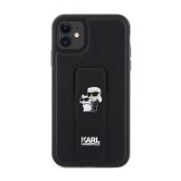 Karl Lagerfeld Gripstand Saffiano Karl & Choupette Pins - Etui iPhone 11 (czarny)